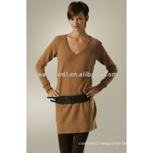 LADIES' CASHMERE V NECK LONG PULLOVER